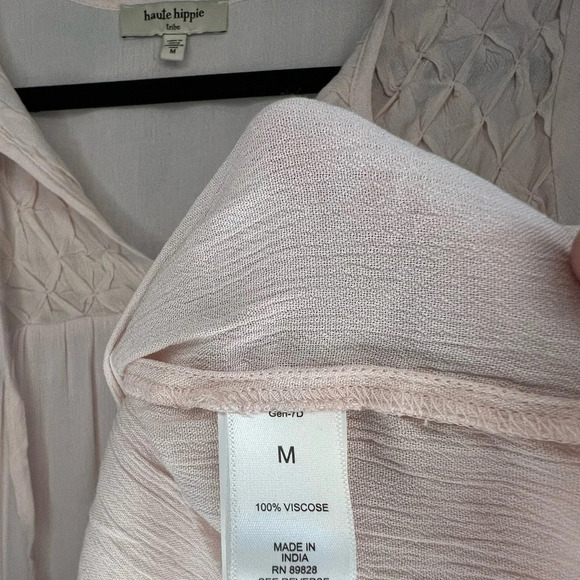 Haute Hippie Tribe Boho Blouse - Light Pink Textured Peasant Top, Size Medium - Picture 4 of 8